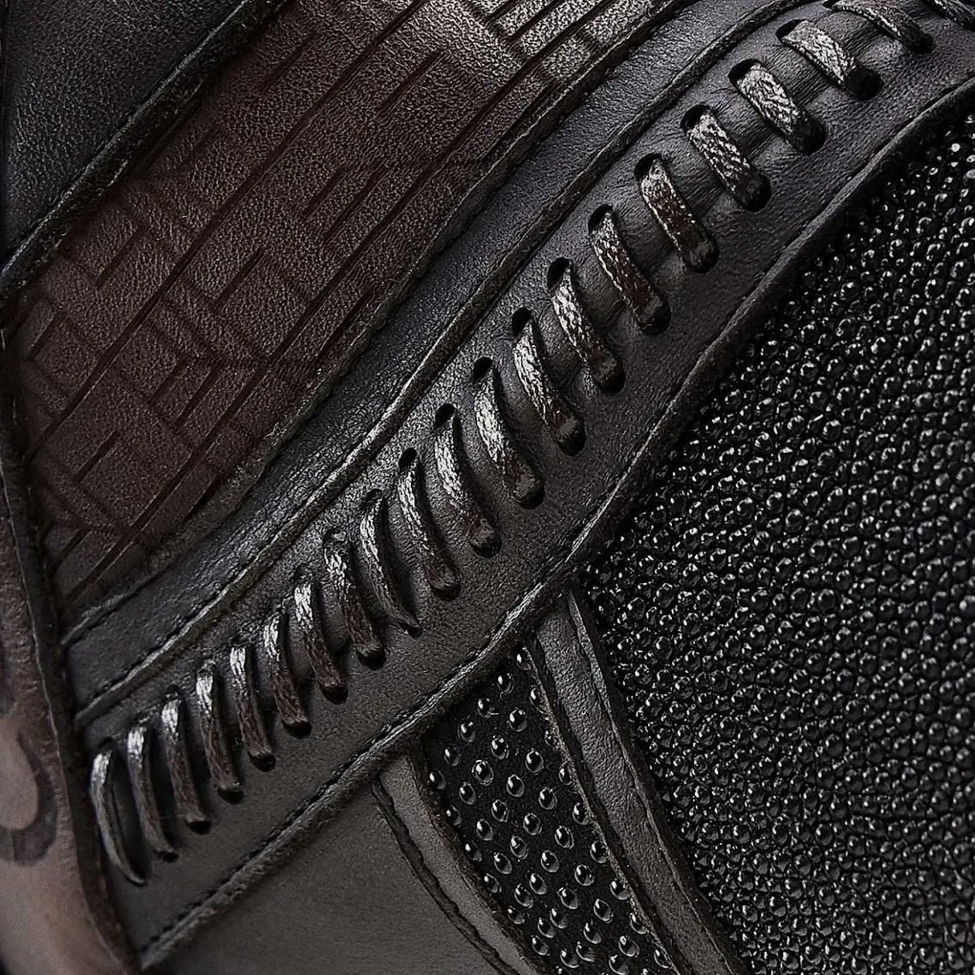 Women Cuadra Ankle Boots & Booties-Hand-Painted Exotic Black Stingray Leather Bootie