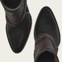 Women Cuadra Ankle Boots & Booties-Hand-Painted Exotic Black Stingray Leather Bootie