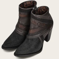 Women Cuadra Ankle Boots & Booties-Hand-Painted Exotic Black Stingray Leather Bootie