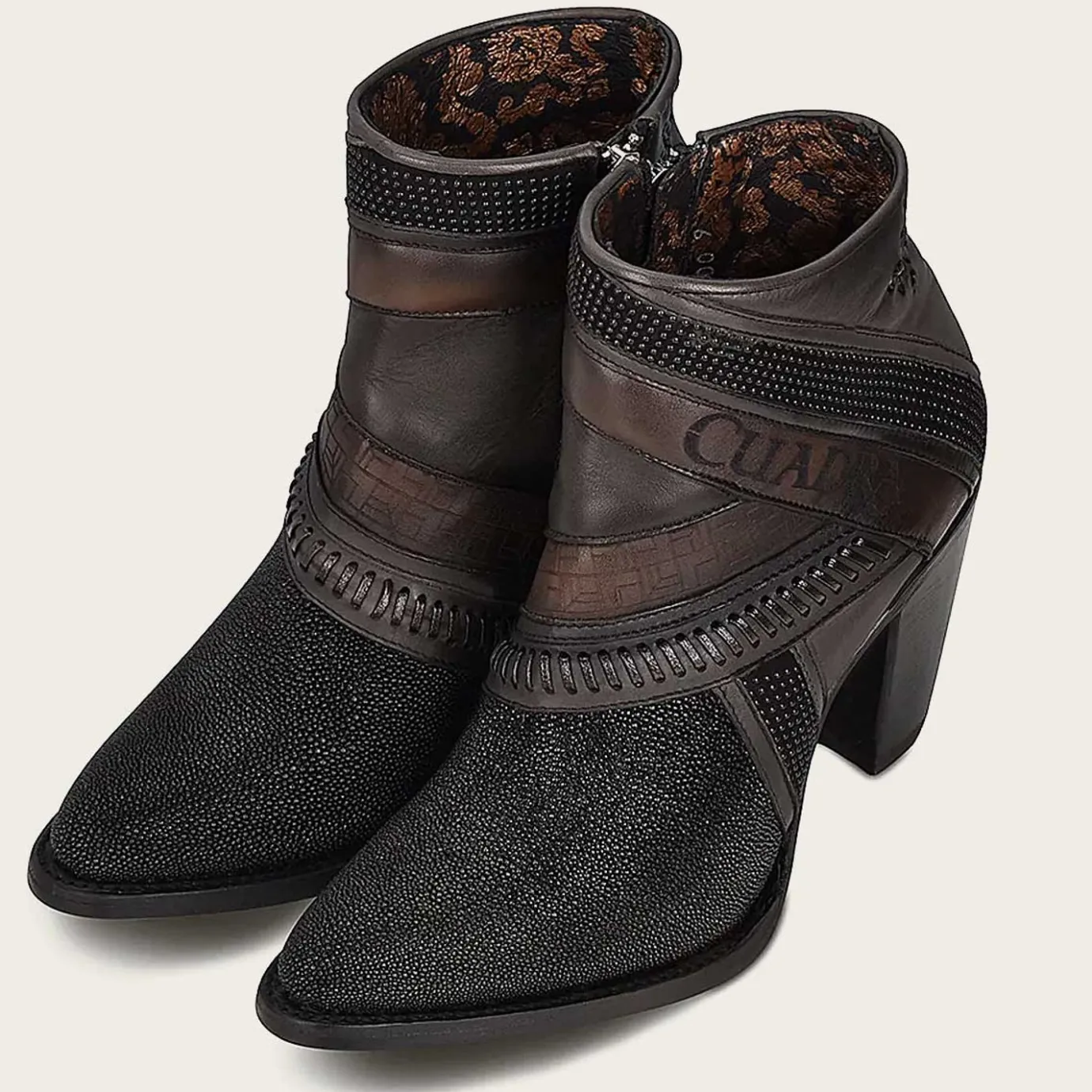 Women Cuadra Ankle Boots & Booties-Hand-Painted Exotic Black Stingray Leather Bootie