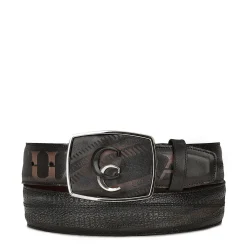 Men Cuadra Belts-Hand-Painted Grey Leather Western Belt With Double Metal Insert