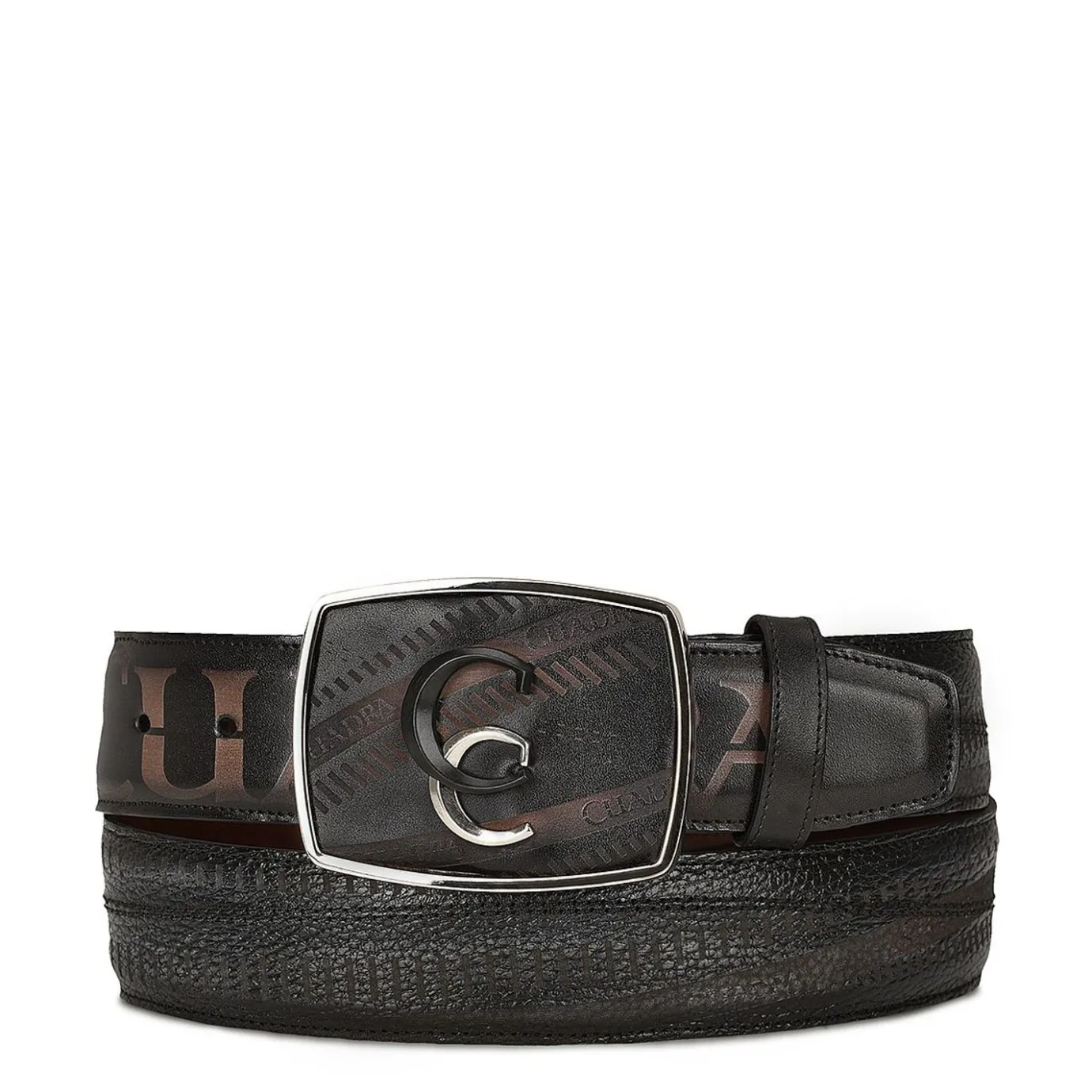 Men Cuadra Belts-Hand-Painted Grey Leather Western Belt With Double Metal Insert