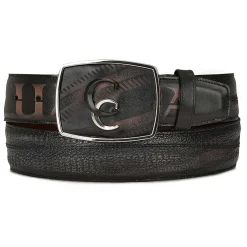 Men Cuadra Belts-Hand-Painted Grey Leather Western Belt With Double Metal Insert