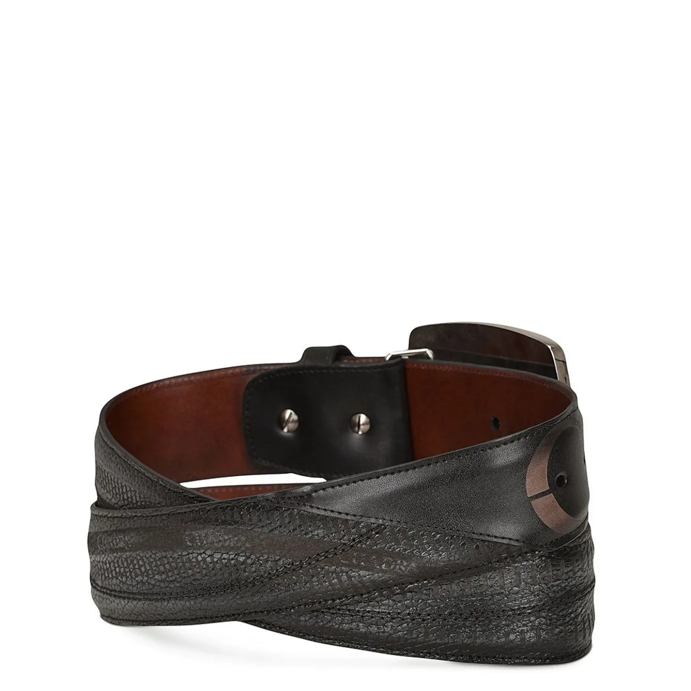 Men Cuadra Belts-Hand-Painted Grey Leather Western Belt With Double Metal Insert