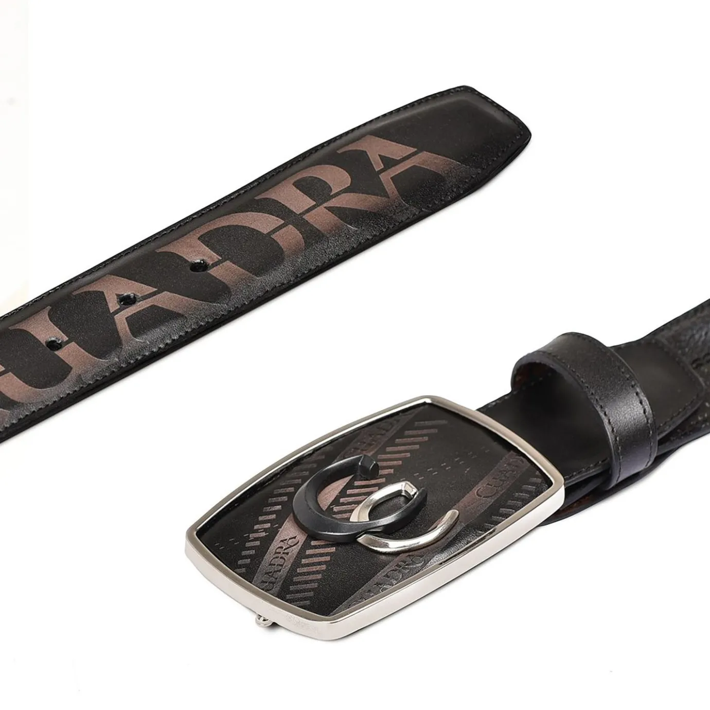 Men Cuadra Belts-Hand-Painted Grey Leather Western Belt With Double Metal Insert