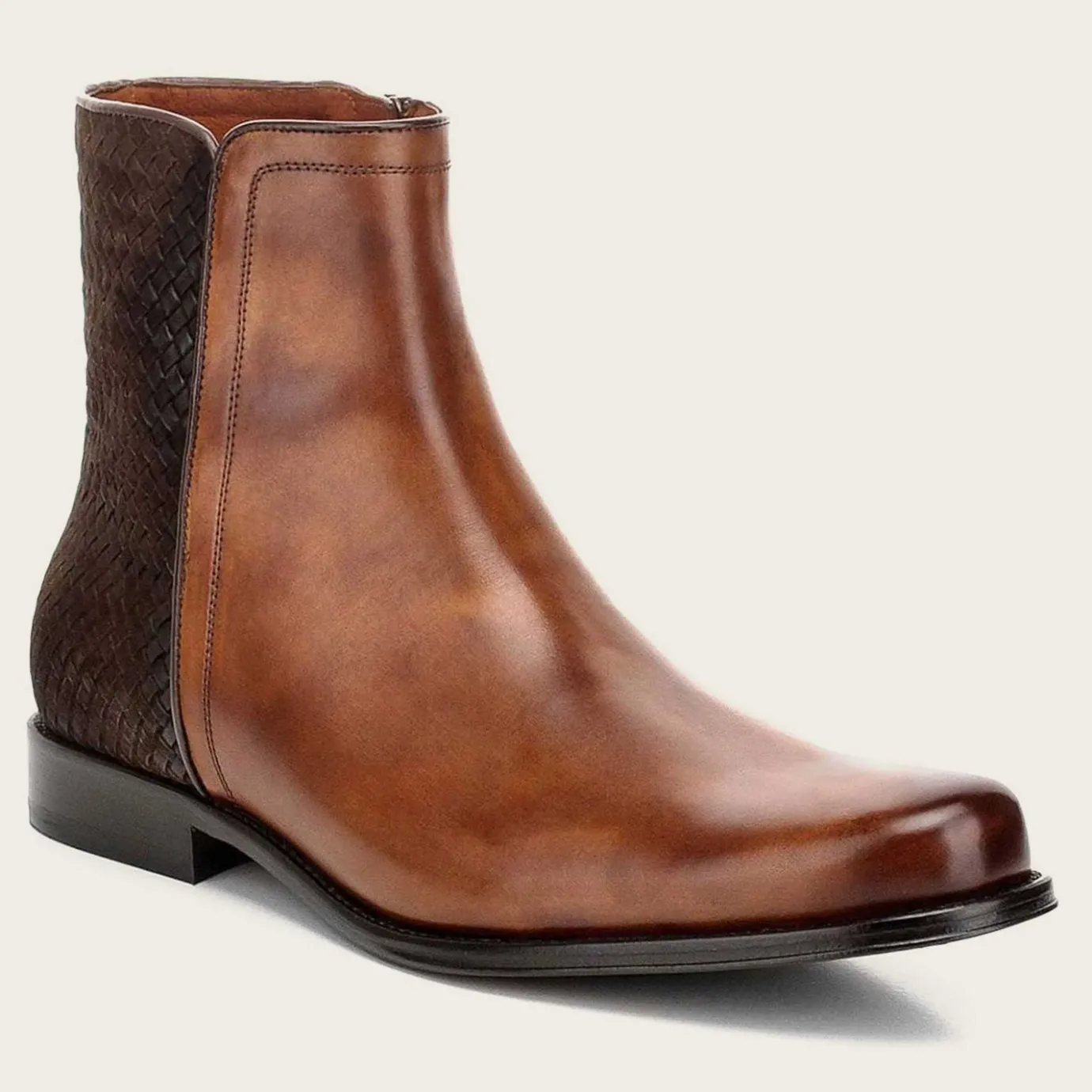 Men Cuadra Dress Boots-Hand-Painted Honey Leather Boot With Handwoven Application