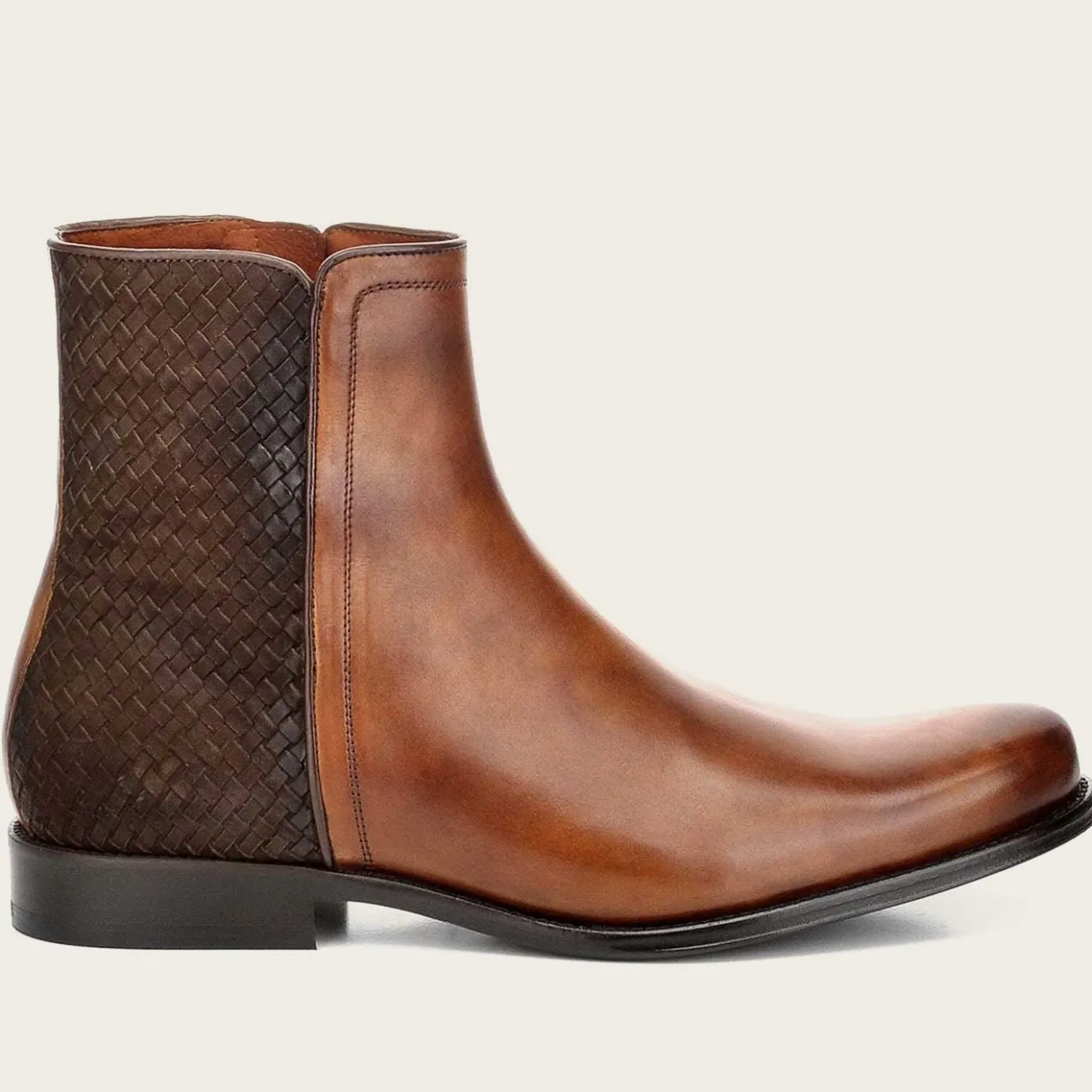 Men Cuadra Dress Boots-Hand-Painted Honey Leather Boot With Handwoven Application