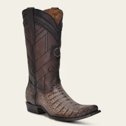 Men Cuadra Western Boots-Hand-Painted Traditional Exotic Dark Brown Leather Boot