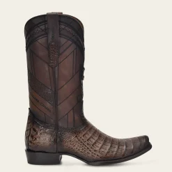Men Cuadra Western Boots-Hand-Painted Traditional Exotic Dark Brown Leather Boot