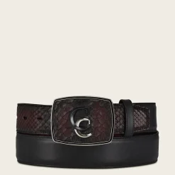 Men Cuadra Belts-Hand-Painted Wine Red Exotic Leather Western Belt With Double Metal Insert