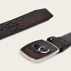 Men Cuadra Belts-Hand-Painted Wine Red Exotic Leather Western Belt With Double Metal Insert