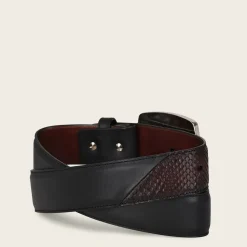 Men Cuadra Belts-Hand-Painted Wine Red Exotic Leather Western Belt With Double Metal Insert