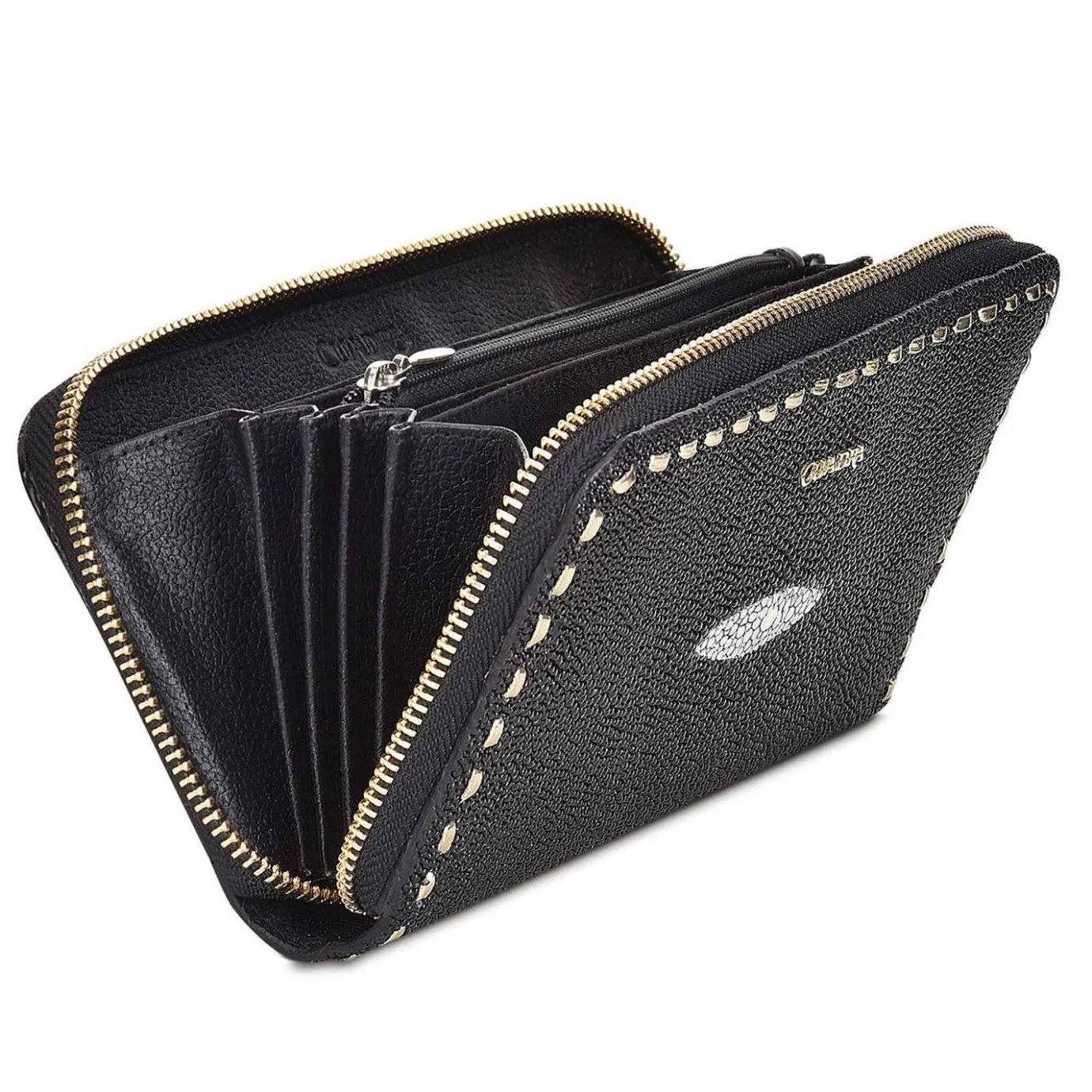 Women Cuadra Wallets-Handwoven Black Leather Bifold Wallet