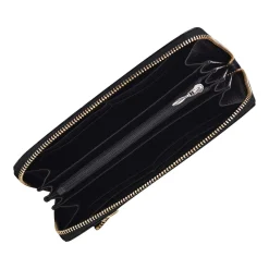 Women Cuadra Wallets-Handwoven Black Leather Bifold Wallet