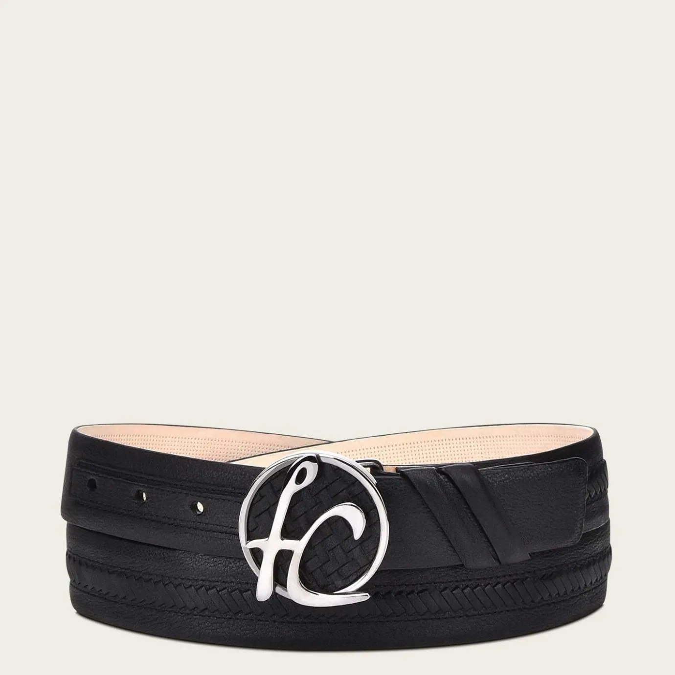 Men Cuadra Belts-Handwoven Black Leather Belt