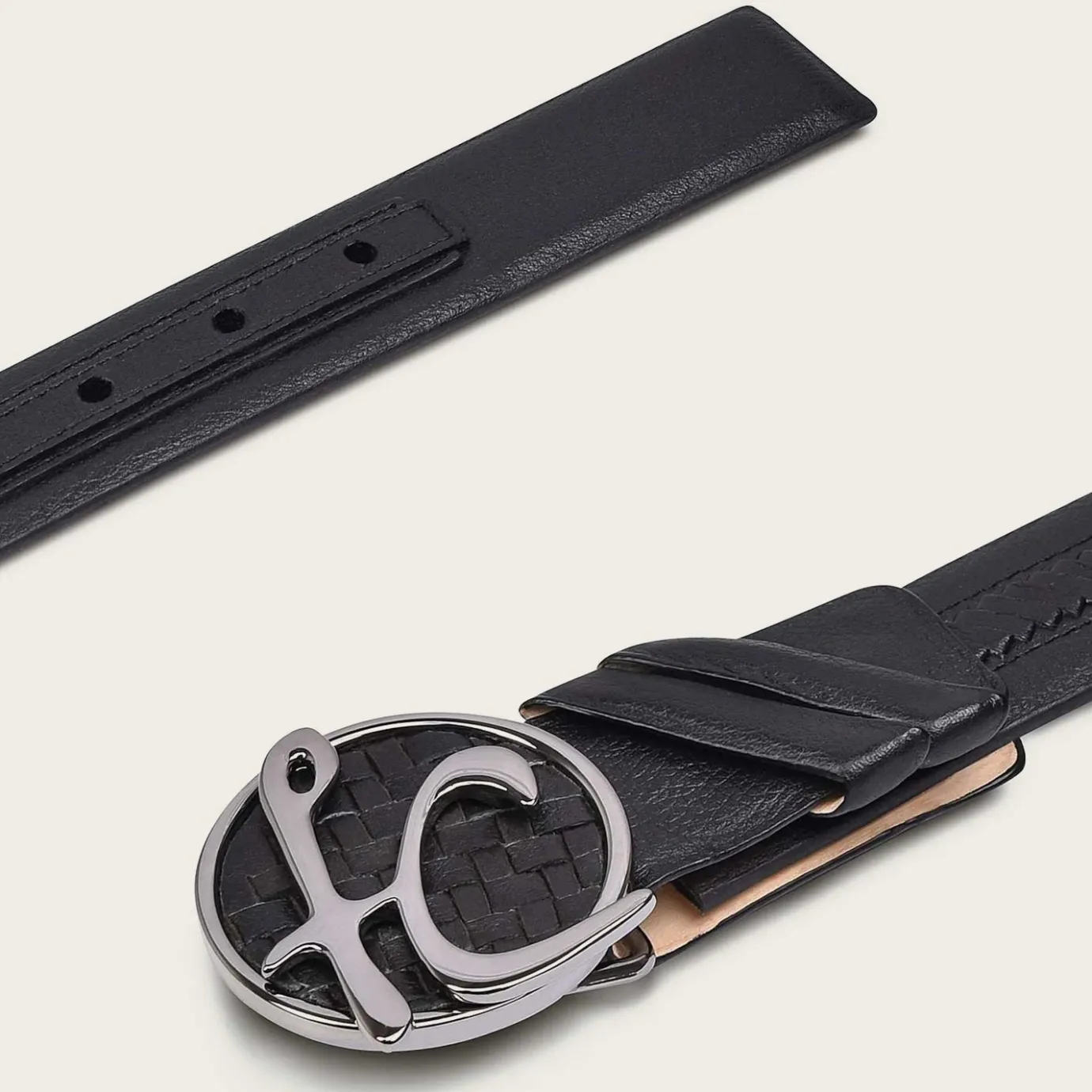 Men Cuadra Belts-Handwoven Black Leather Belt