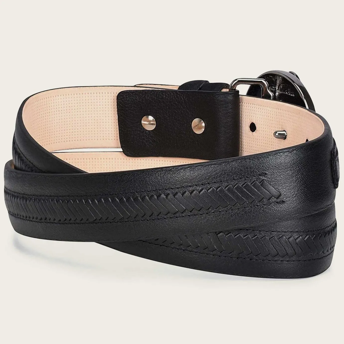 Men Cuadra Belts-Handwoven Black Leather Belt