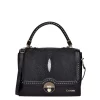 Women Cuadra Top Handle & Satchel Bags-Handwoven Black Leather Satchel Bag