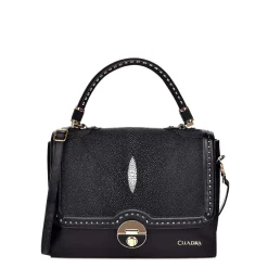 Women Cuadra Top Handle & Satchel Bags-Handwoven Black Leather Satchel Bag