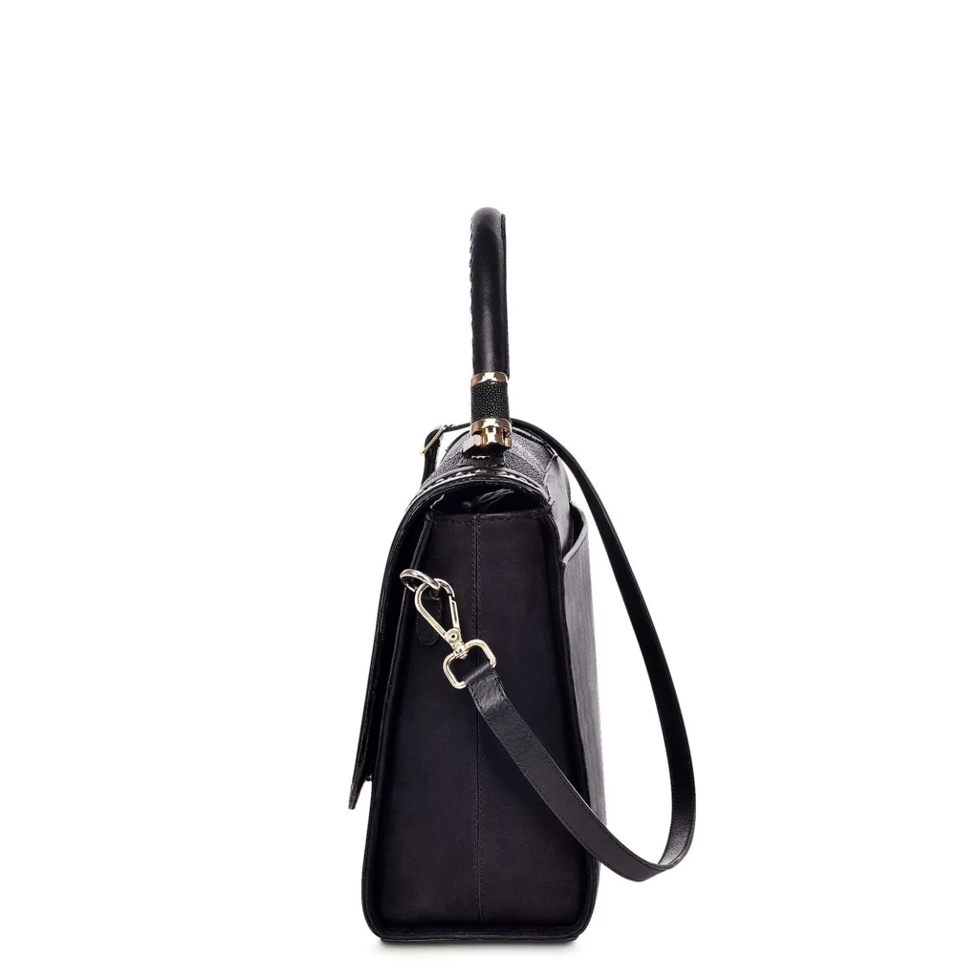 Women Cuadra Top Handle & Satchel Bags-Handwoven Black Leather Satchel Bag