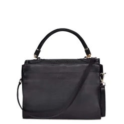 Women Cuadra Top Handle & Satchel Bags-Handwoven Black Leather Satchel Bag