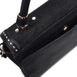 Women Cuadra Top Handle & Satchel Bags-Handwoven Black Leather Satchel Bag