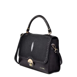 Women Cuadra Top Handle & Satchel Bags-Handwoven Black Leather Satchel Bag