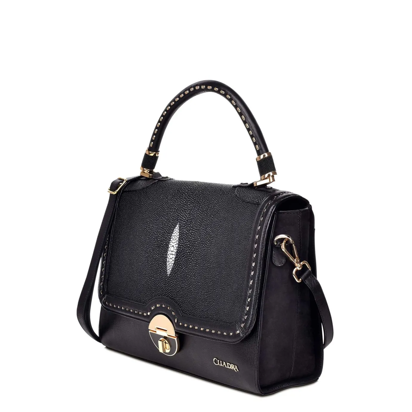 Women Cuadra Top Handle & Satchel Bags-Handwoven Black Leather Satchel Bag