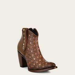 Women Cuadra Ankle Boots & Booties-Handwoven Brown Leather Bootie With Austrian Crystals