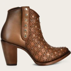 Women Cuadra Ankle Boots & Booties-Handwoven Brown Leather Bootie With Austrian Crystals
