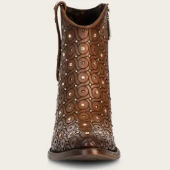 Women Cuadra Ankle Boots & Booties-Handwoven Brown Leather Bootie With Austrian Crystals