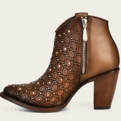 Women Cuadra Ankle Boots & Booties-Handwoven Brown Leather Bootie With Austrian Crystals