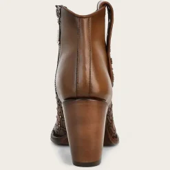 Women Cuadra Ankle Boots & Booties-Handwoven Brown Leather Bootie With Austrian Crystals