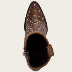 Women Cuadra Ankle Boots & Booties-Handwoven Brown Leather Bootie With Austrian Crystals