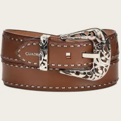 Women Cuadra Belts-Handwoven Honey Leather Belt With Metallic Buckle