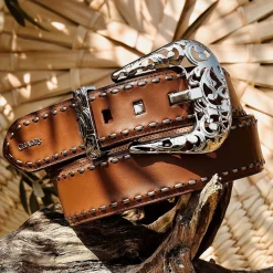Women Cuadra Belts-Handwoven Honey Leather Belt With Metallic Buckle