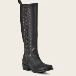 Women Cuadra Tall & Knee-High Boots-High Black Exotic Leather Boot With Different Textures