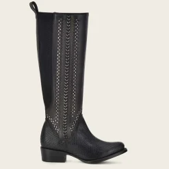 Women Cuadra Tall & Knee-High Boots-High Black Exotic Leather Boot With Different Textures