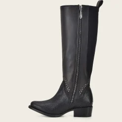 Women Cuadra Tall & Knee-High Boots-High Black Exotic Leather Boot With Different Textures
