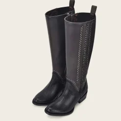 Women Cuadra Tall & Knee-High Boots-High Black Exotic Leather Boot With Different Textures