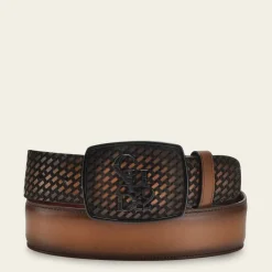 Men Cuadra Belts-Honey Brown Engraved Leather Western Belt