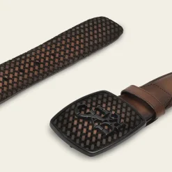 Men Cuadra Belts-Honey Brown Engraved Leather Western Belt