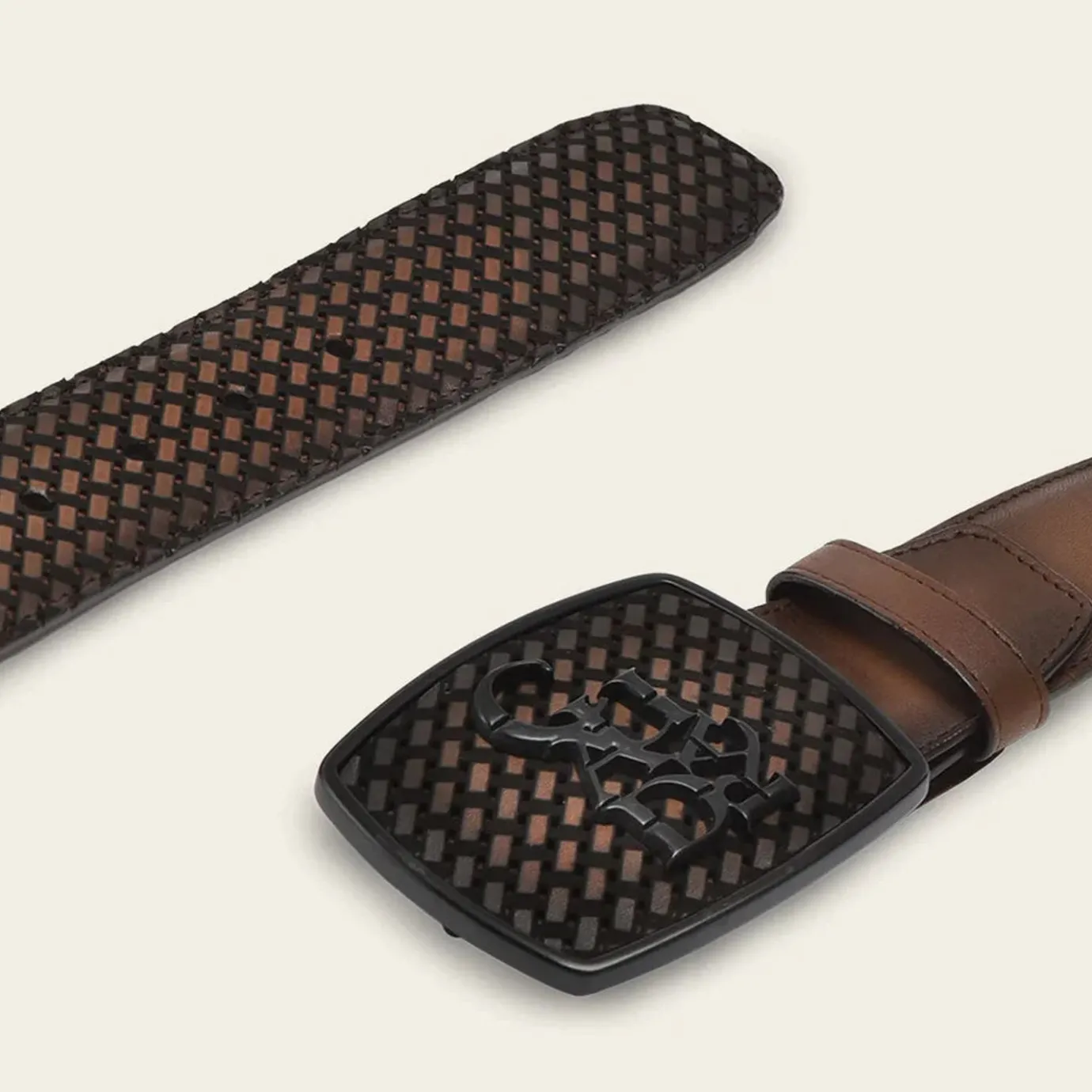 Men Cuadra Belts-Honey Brown Engraved Leather Western Belt