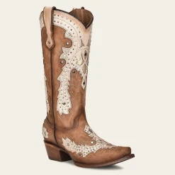 Women Cuadra Western Boots-Honey Brown Leather Cowboy Style Boot With Shiny Finish