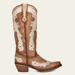 Women Cuadra Western Boots-Honey Brown Leather Cowboy Style Boot With Shiny Finish