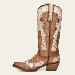 Women Cuadra Western Boots-Honey Brown Leather Cowboy Style Boot With Shiny Finish