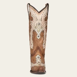 Women Cuadra Western Boots-Honey Brown Leather Cowboy Style Boot With Shiny Finish