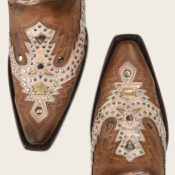 Women Cuadra Western Boots-Honey Brown Leather Cowboy Style Boot With Shiny Finish