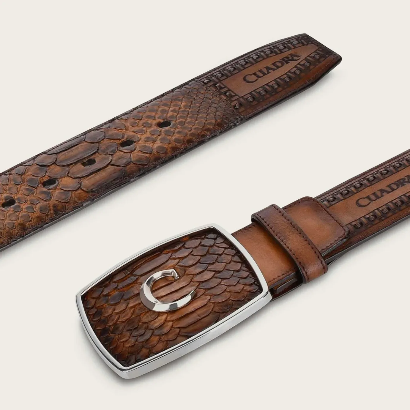 Men Cuadra Belts-Honey Engraved Python Leather Western Belt