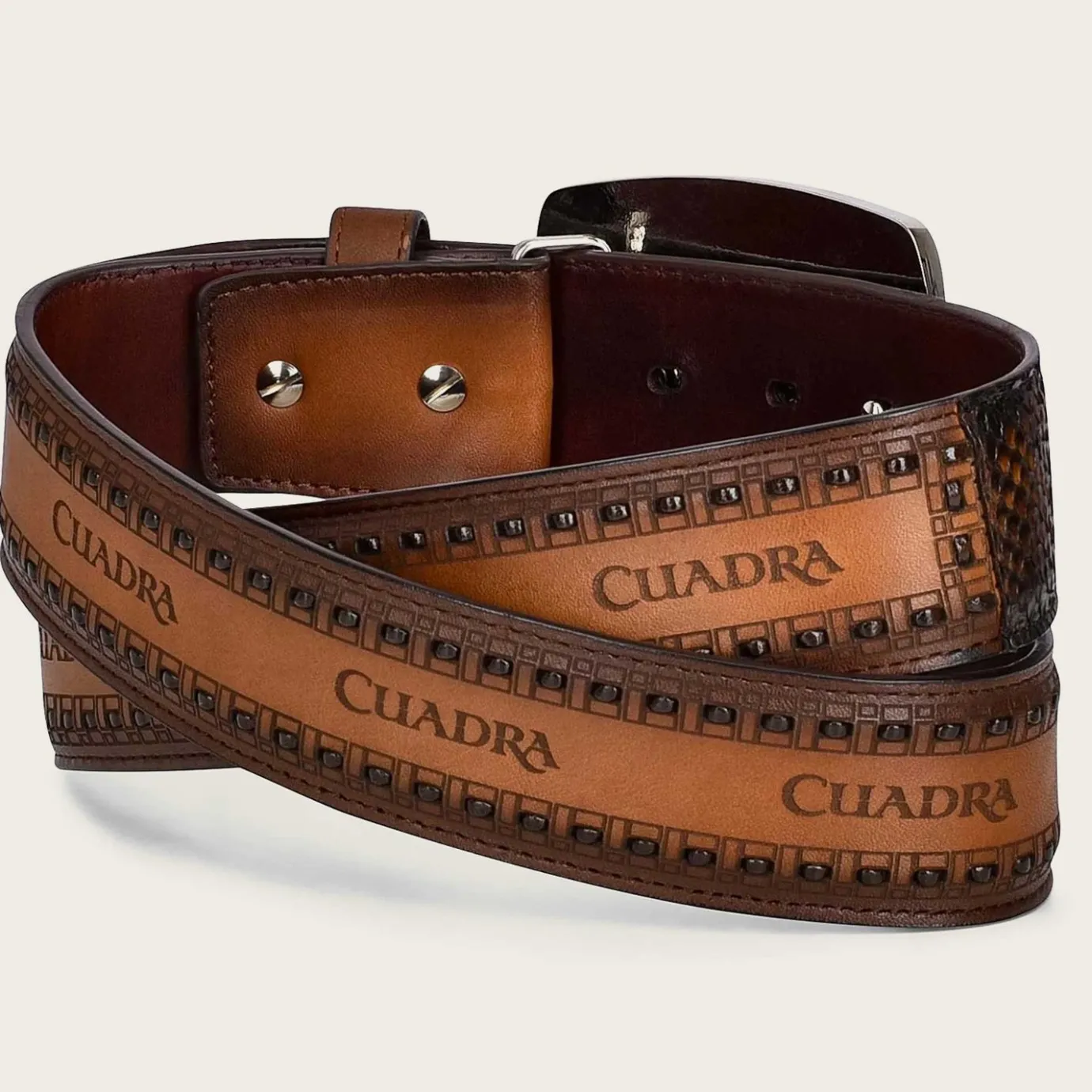Men Cuadra Belts-Honey Engraved Python Leather Western Belt